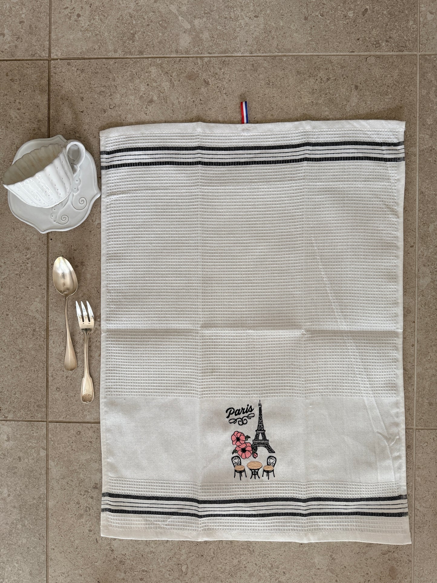 フレンチスタイル 刺繍のキッチンクロス